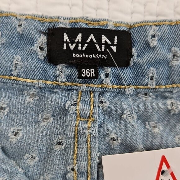 Boohoo Man Distressed Pull Texture Skate Jeans Men's 36x32 NEW Relaxed Fit NWT - Picture 10 of 16